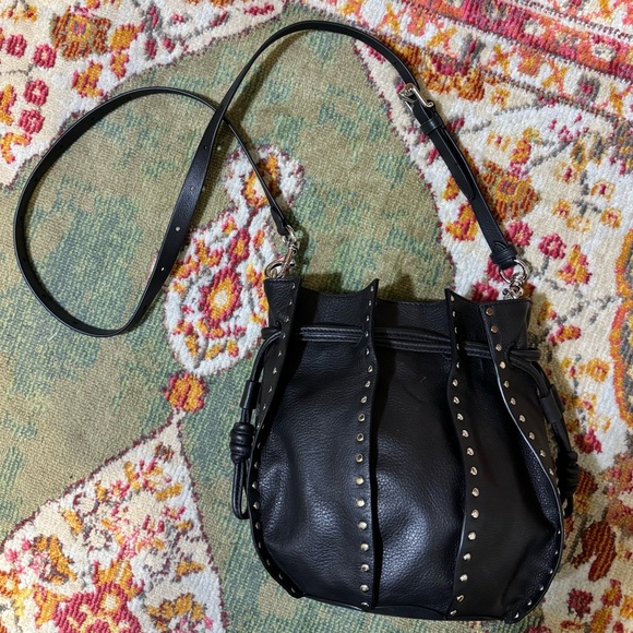 Rebecca Minkoff Handbags - Rebecca Minkoff Black Studded Crossbody Bucket Bag Silver Hardware
